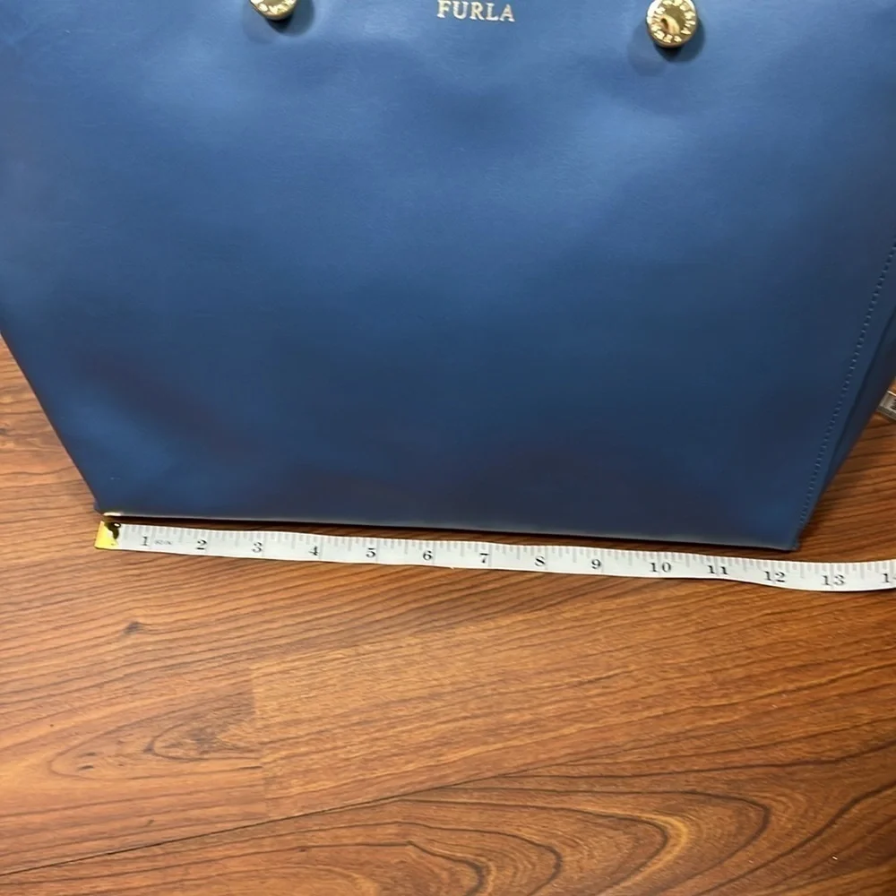 Furla Eden Tote Blue Leather with Interior Clutch Chameleon Print